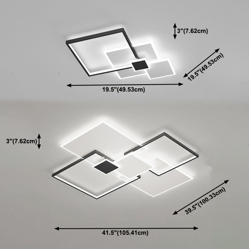 Plafonnier carré simple en métal LED pour chambre à coucher, plafonnier encastré en noir