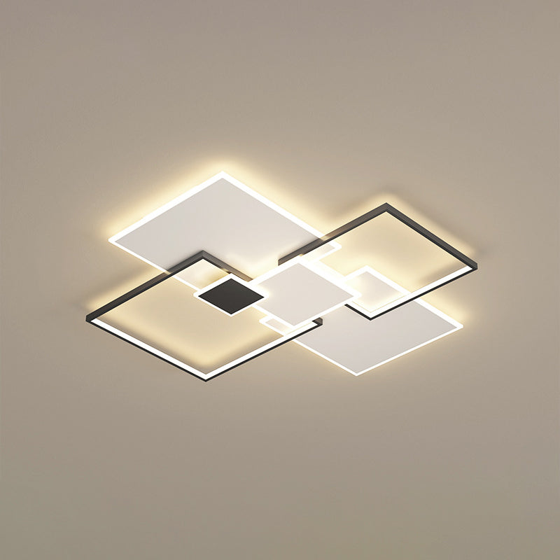 Lámpara de techo cuadrada, lámpara de techo LED de metal simple para dormitorio, montaje empotrado, color negro