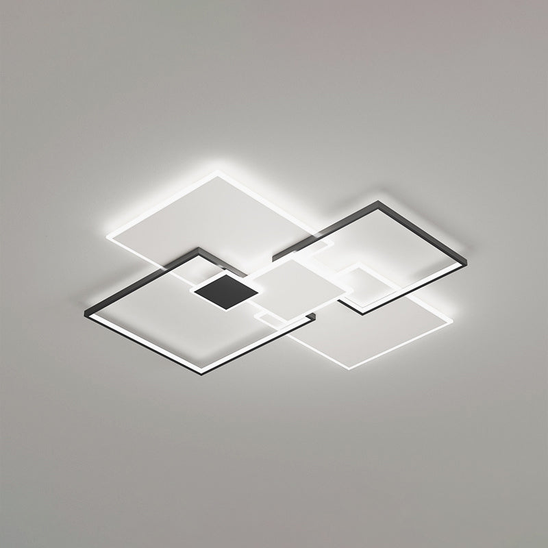 Lámpara de techo cuadrada, lámpara de techo LED de metal simple para dormitorio, montaje empotrado, color negro