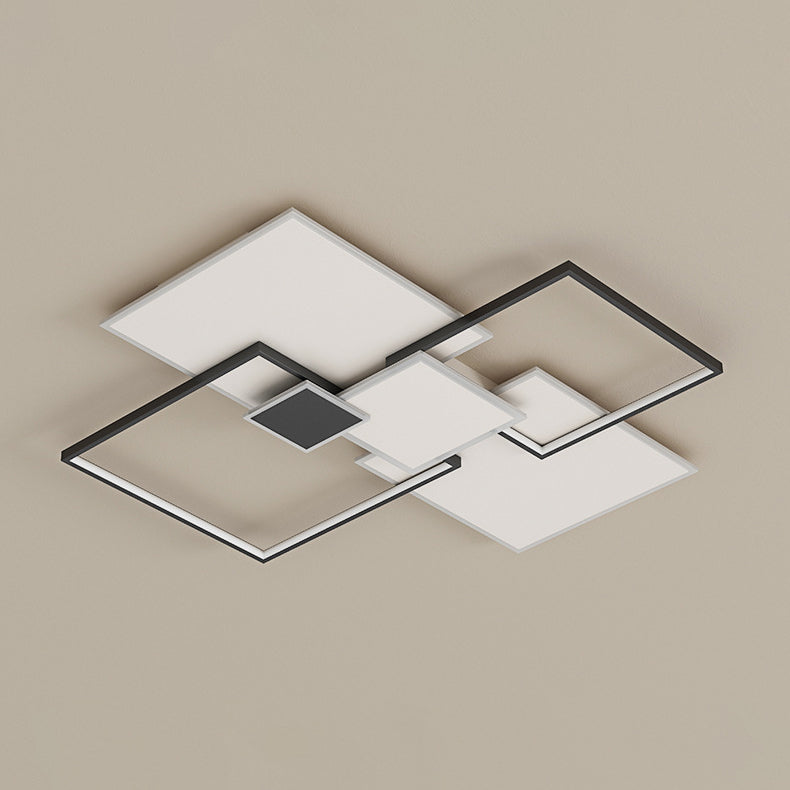 Lámpara de techo cuadrada, lámpara de techo LED de metal simple para dormitorio, montaje empotrado, color negro