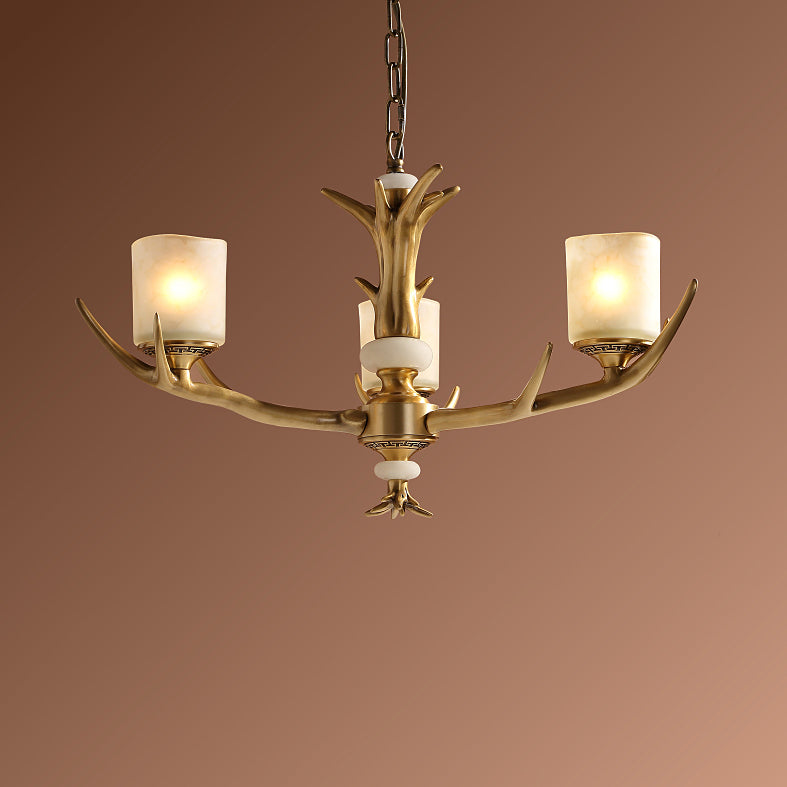 Multi-Head Chandelier Light Fixtures Rustic Antler Chandelier Pendant Lamp with White Glass Shade