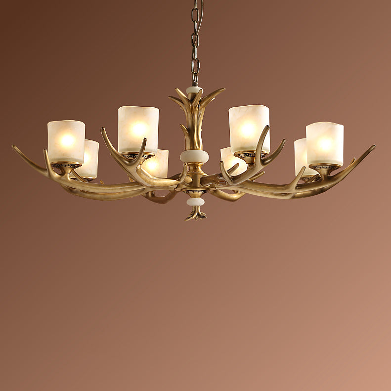 Multi-Head Chandelier Light Fixtures Rustic Antler Chandelier Pendant Lamp with White Glass Shade