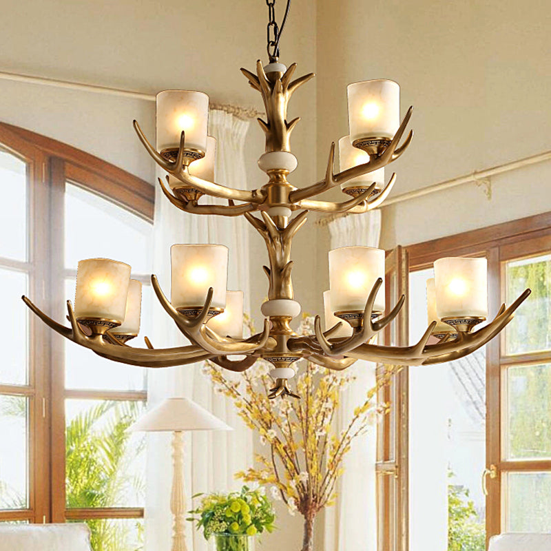 Multi-Head Chandelier Light Fixtures Rustic Antler Chandelier Pendant Lamp with White Glass Shade