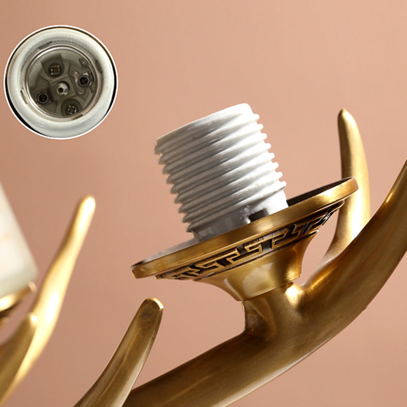 Multi-Head Chandelier Light Fixtures Rustic Antler Chandelier Pendant Lamp with White Glass Shade