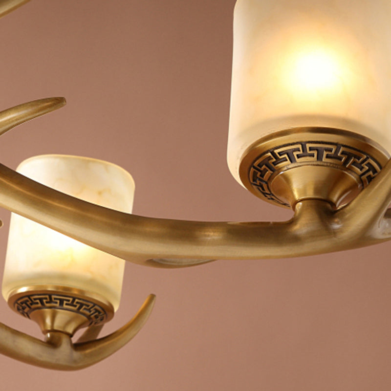 Multi-Head Chandelier Light Fixtures Rustic Antler Chandelier Pendant Lamp with White Glass Shade