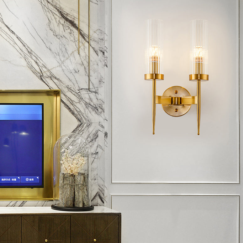 Iron Sconce Light with Clear Crystal Shade Postmodern Wall Lighting Fixtures