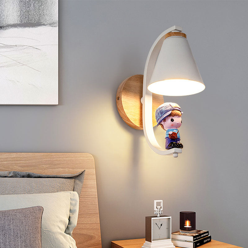 Lampada a parete conica Nordica Metal 1 testa da letto per bambini Montaggio montato sulla lettura con arredamento giocattolo