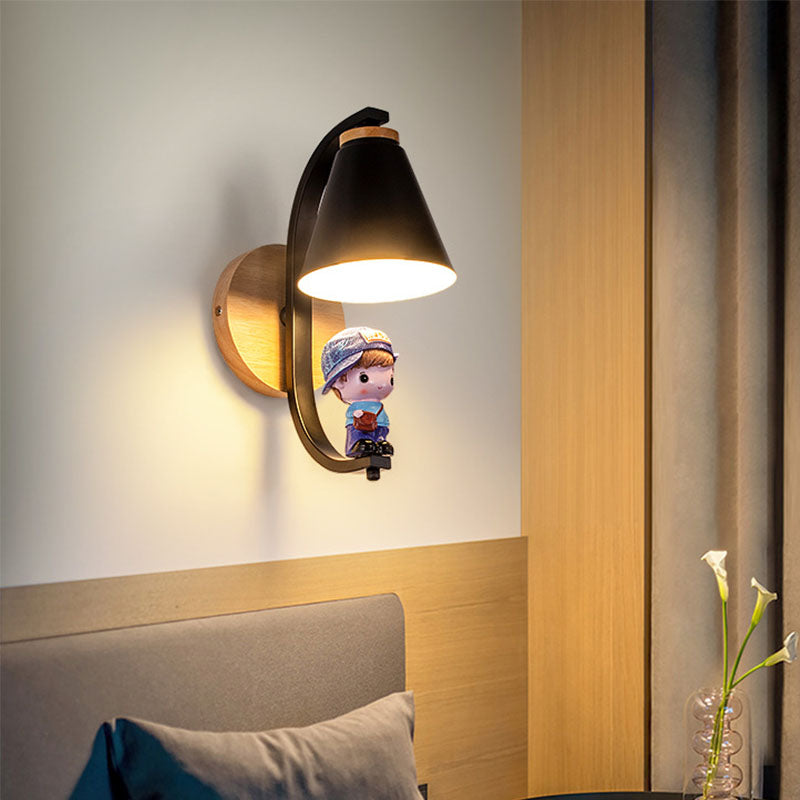 Lampada a parete conica Nordica Metal 1 testa da letto per bambini Montaggio montato sulla lettura con arredamento giocattolo