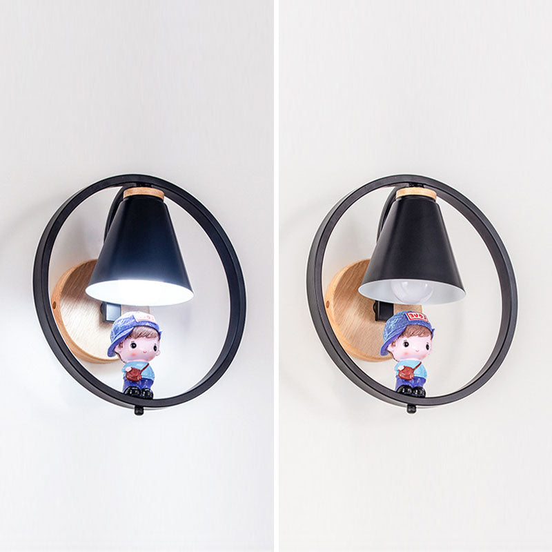 Lampada a parete conica Nordica Metal 1 testa da letto per bambini Montaggio montato sulla lettura con arredamento giocattolo