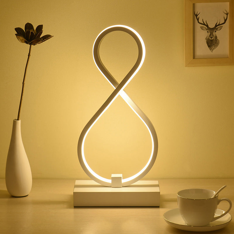 Tableau Twisted Modernisme Acrylique LED White Nightstand Lampe avec base en métal rectangulaire