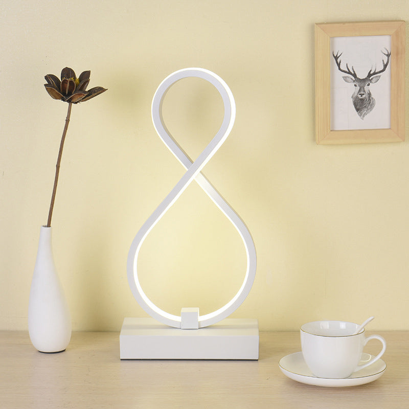 Tableau Twisted Modernisme Acrylique LED White Nightstand Lampe avec base en métal rectangulaire
