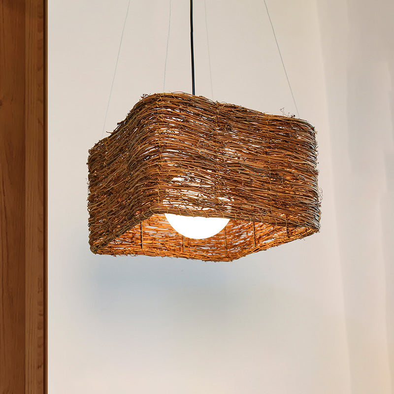 1 Kopf rechteckige hängende helle leichte japanische rattan hängende Lichtleuchte in Braun