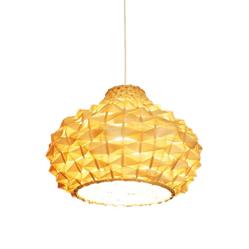 Gourd Ceiling Light Asia Bamboo 1 Bulb Beige Suspended Lighting Fixture for Teahouse