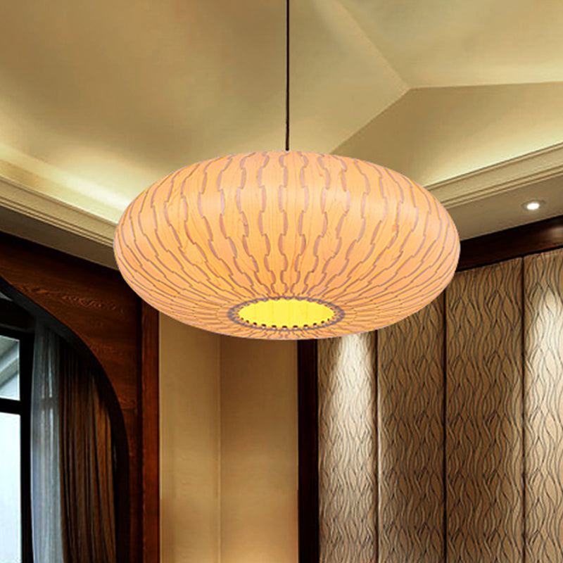 3 têtes Lantern Chandelier Lighting Chinese Wood Plafond Suspension Lampe en beige