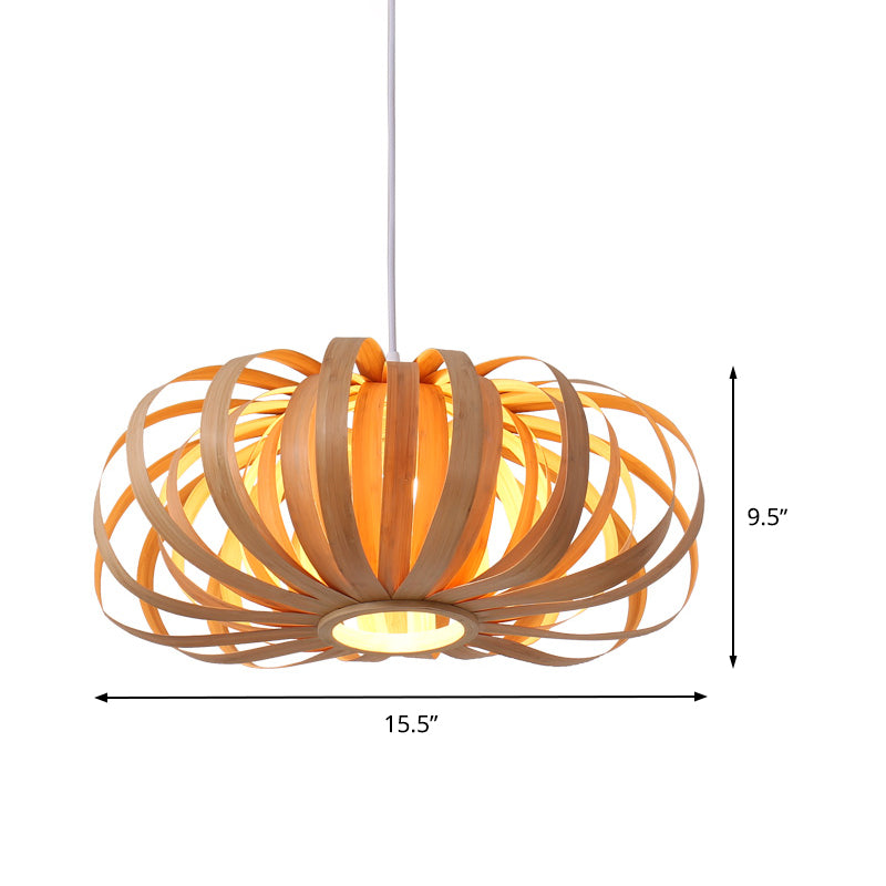 Luz colgante de calabaza beige chino 1 cabeza de madera de madera accesorio de iluminación para restaurante