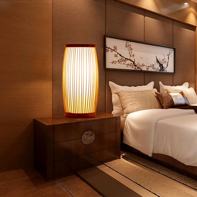 1 Kopf Wohnzimmer Task Leuchten chinesischer Holzschreibtischlampe mit Fassbambusschatten