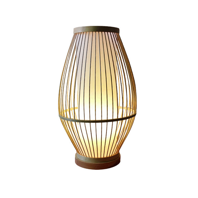 1 Glühbirnen Esszimmer Schreibtisch Lampe Asian Beige Taskbeleuchtung mit Lanternbambusschatten