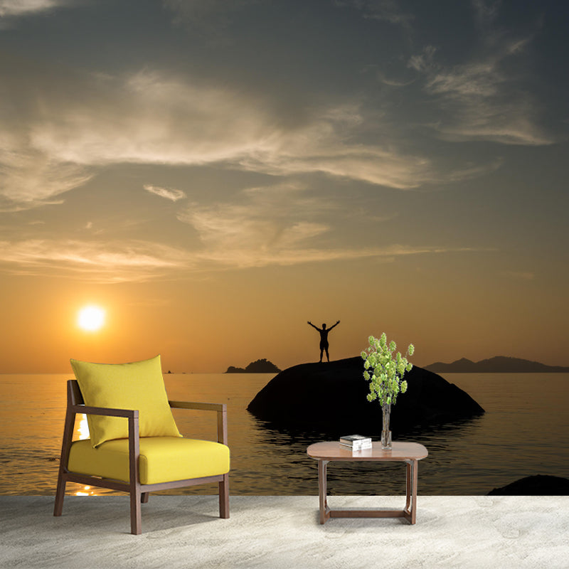 Customized Modern Seascape Wall Mural Mildew Resistant Wallpaper for Bathroom