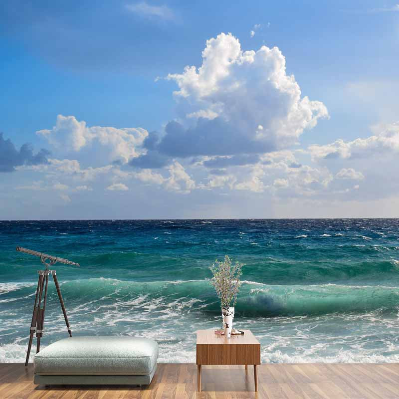 Customized Modern Seascape Wall Mural Mildew Resistant Wallpaper for Bathroom