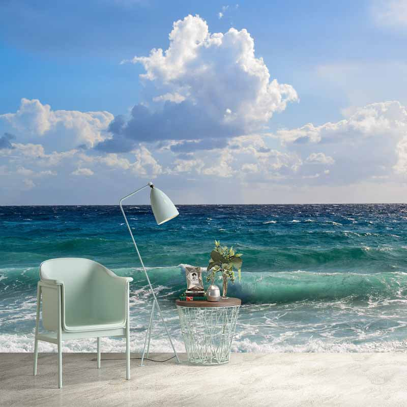 Customized Modern Seascape Wall Mural Mildew Resistant Wallpaper for Bathroom