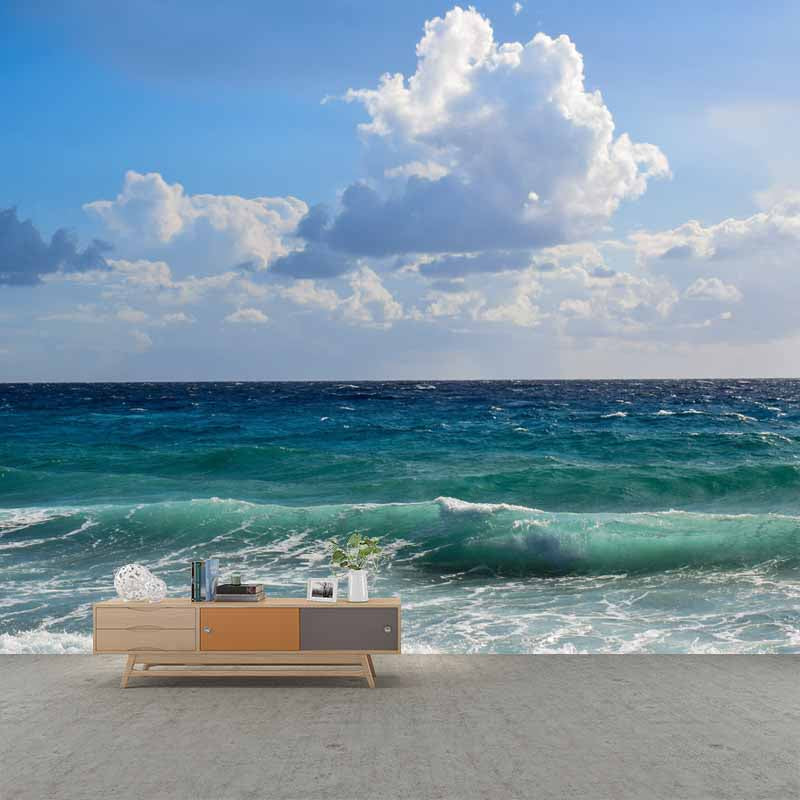 Customized Modern Seascape Wall Mural Mildew Resistant Wallpaper for Bathroom