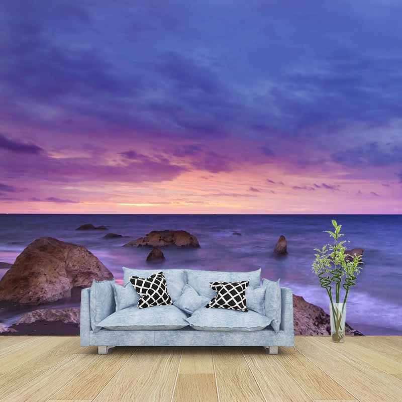 Customized Modern Seascape Wall Mural Mildew Resistant Wallpaper for Bathroom