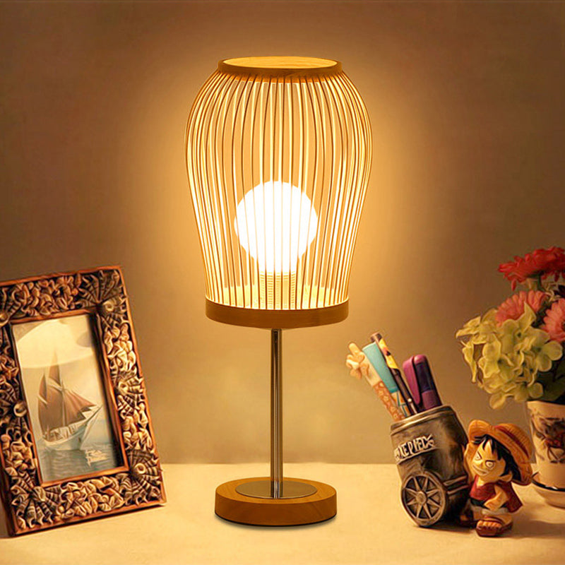 Lanterna da lavoro Illuminazione in bambù cinese 1 lampadina Beige Piccola lampada da scrivania per soggiorno