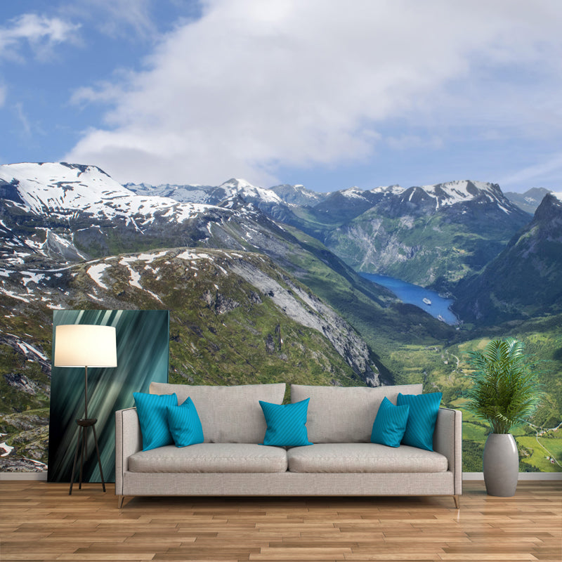 Customized Mountain Wall Mural Mildew Resistant Wallpaper for Dining Room