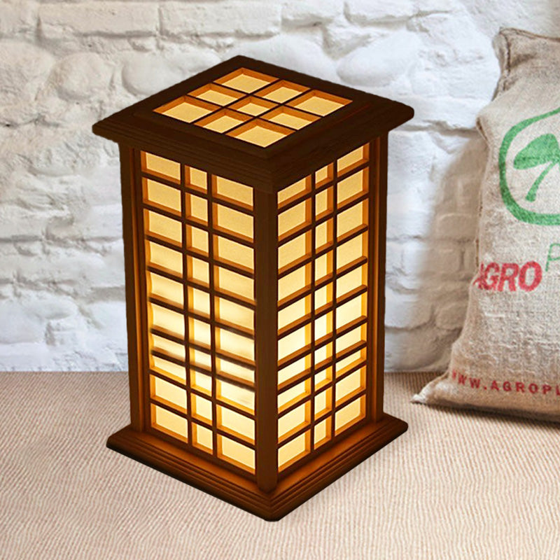 Beige House Task Lamp Asia 1 Bulb Wood Desk Light with Inner White Parchment Shade