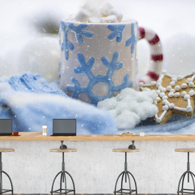 Modern Mural Dessert with Marshmallow Pattern Wall Covering Environment Friendly for Dessert Shop