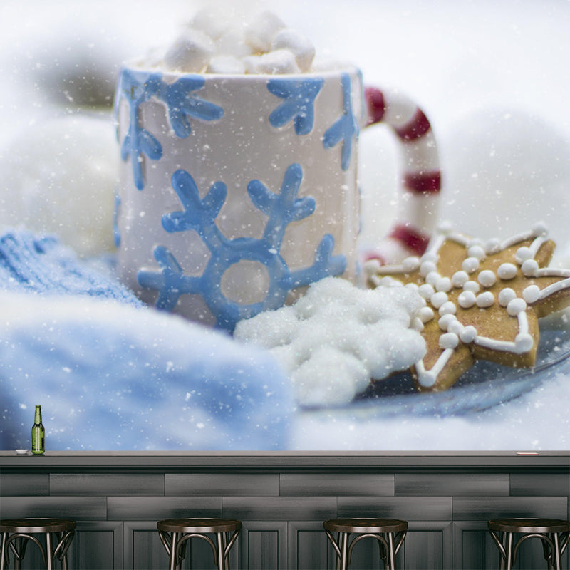 Modern Mural Dessert with Marshmallow Pattern Wall Covering Environment Friendly for Dessert Shop