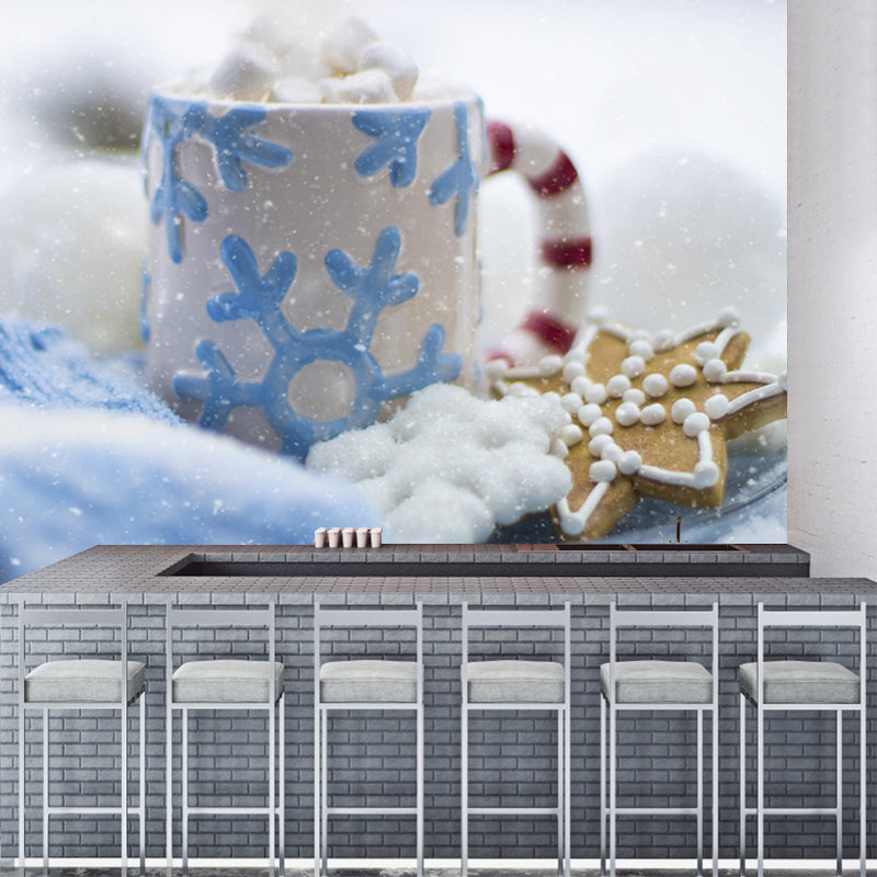 Modern Mural Dessert with Marshmallow Pattern Wall Covering Environment Friendly for Dessert Shop