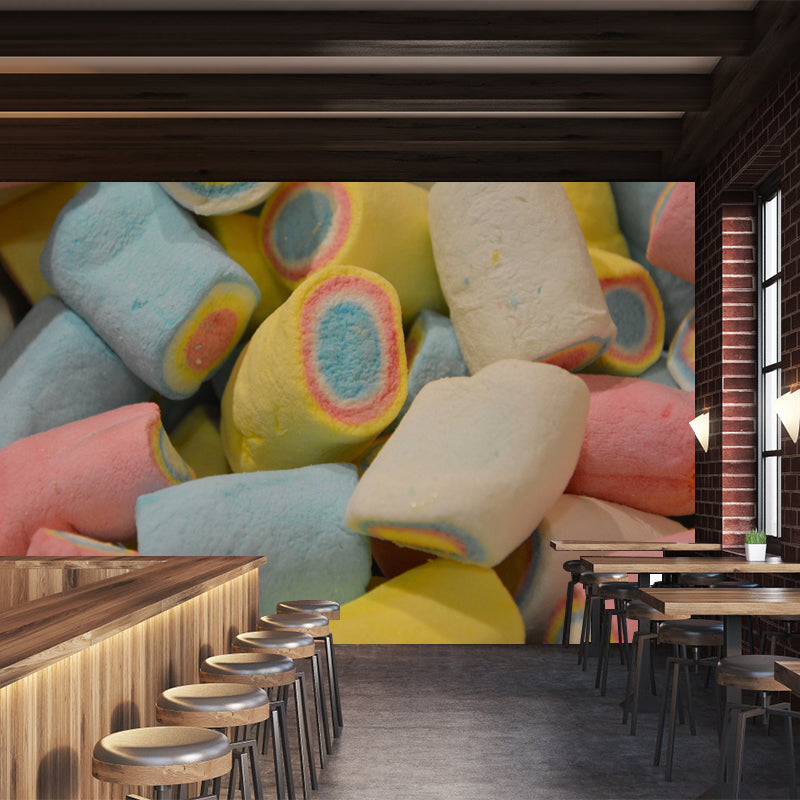 Customized Wall Mural with Marshmallow Pattern Mildew Resistant Wallpaper Commerce Shop