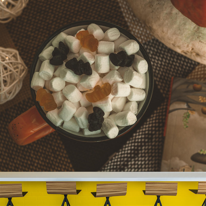 Customized Wall Mural Dessert with Marshmallow Pattern Mildew Resistant Wallpaper Commerce Shop