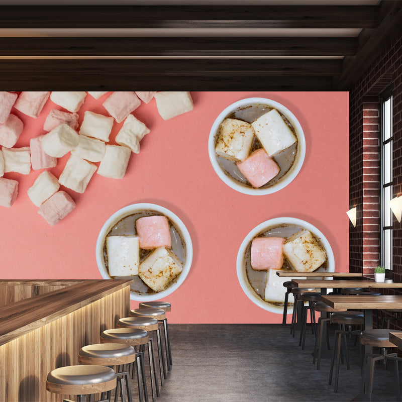 Customized Wall Mural Dessert with Marshmallow Pattern Mildew Resistant Wallpaper Commerce Shop