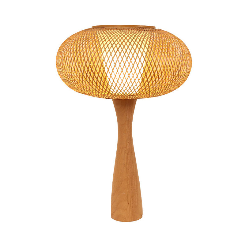 1 hoofd handgemaakte taakverlichting Aian Bamboo Desk Lamp in beige met wijd uitlopende houtbasis