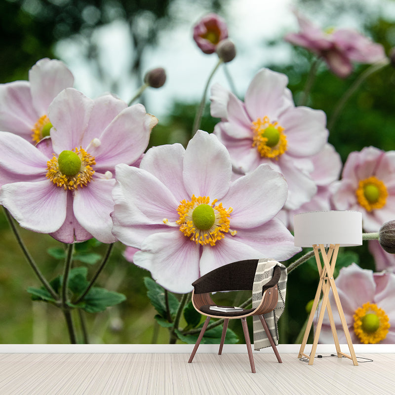 Pink Flower Mural for Living Room Decoration Moisture Resistant, Custom Size Available
