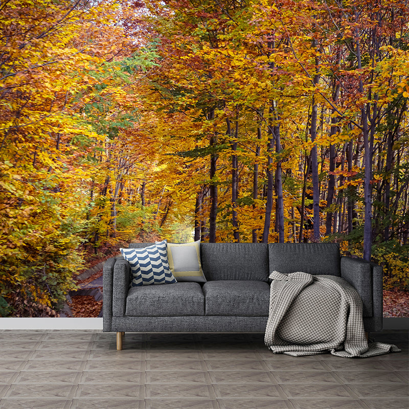 Yellow Forest Mural for Sleeping Room Moisture Resistant, Custom Size Available