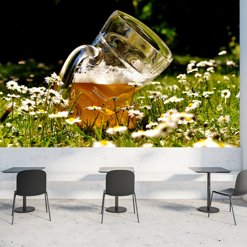Yellow Beer Wine Mural Wallpaper for Wine Pub Stain Resistant, Custom Size Available