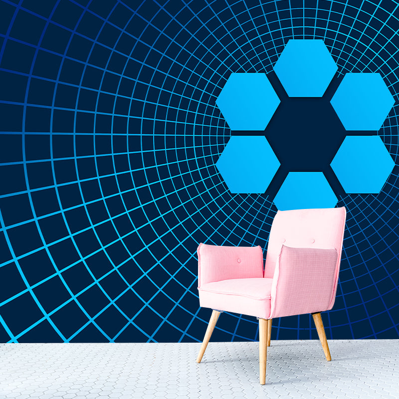Hexagon Geometric Illustration Mural Living Room Wall Art, Personalized Size Available