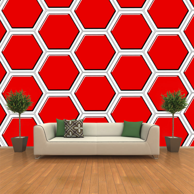 Hexagon Geometric Illustration Mural Living Room Wall Art, Personalized Size Available