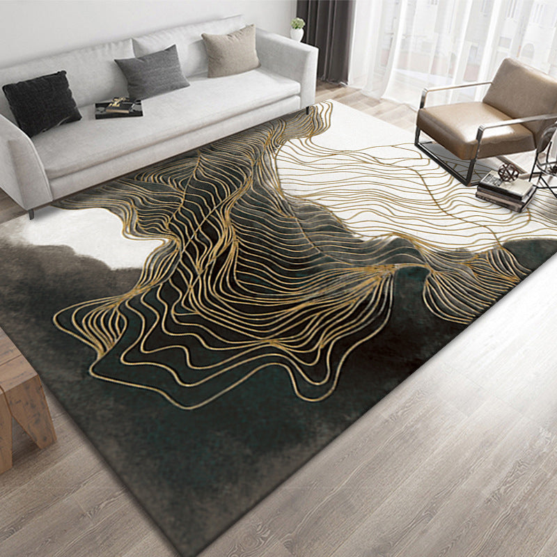 Contemporary Flowing Swirls Print Carpet Polyester Rug Stain Resistant Area Rug for Home Decoration
