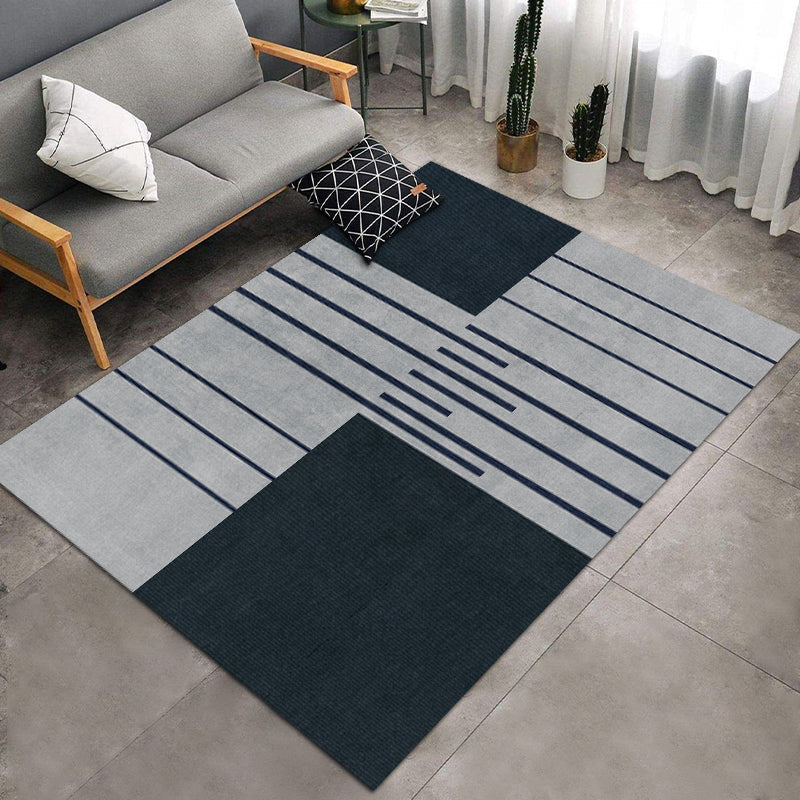 Grey Modern Area Carpet Geometric Pattern Polyester Area Rug Stain Resistant Rug for Home Decor