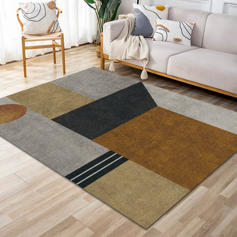 Grey Modern Area Carpet Geometric Pattern Polyester Area Rug Stain Resistant Rug for Home Decor