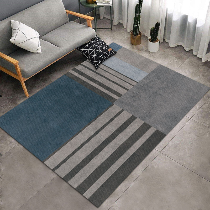 Grey Modern Area Carpet Geometric Pattern Polyester Area Rug Stain Resistant Rug for Home Decor