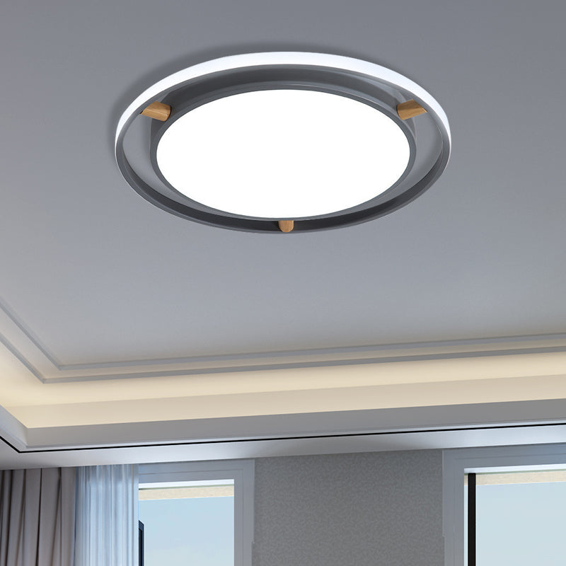 Nordische LED Deckenbündelleuchte Weiß/Grün/Grau Zweikreis dünne Flushmount Beleuchtung mit Holz Arm, 16 "/19.5" /23.5 " W