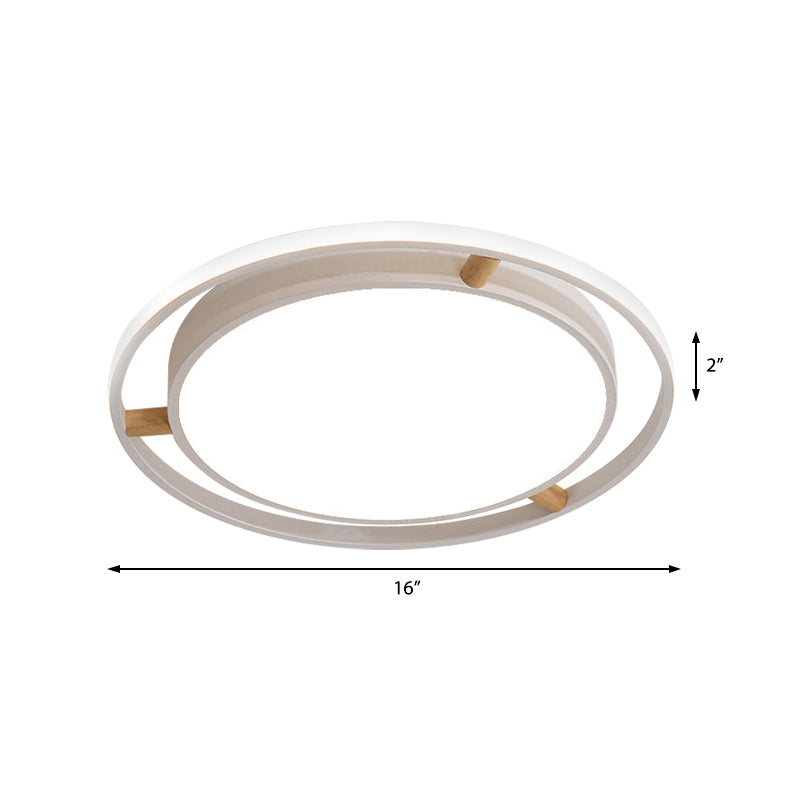 Nordische LED Deckenbündelleuchte Weiß/Grün/Grau Zweikreis dünne Flushmount Beleuchtung mit Holz Arm, 16 "/19.5" /23.5 " W
