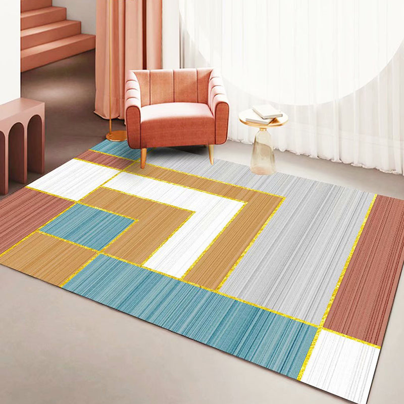 Gold Nordic Indoor Rug Polyester Striped Rug Stain Resistant Rug for Living Room