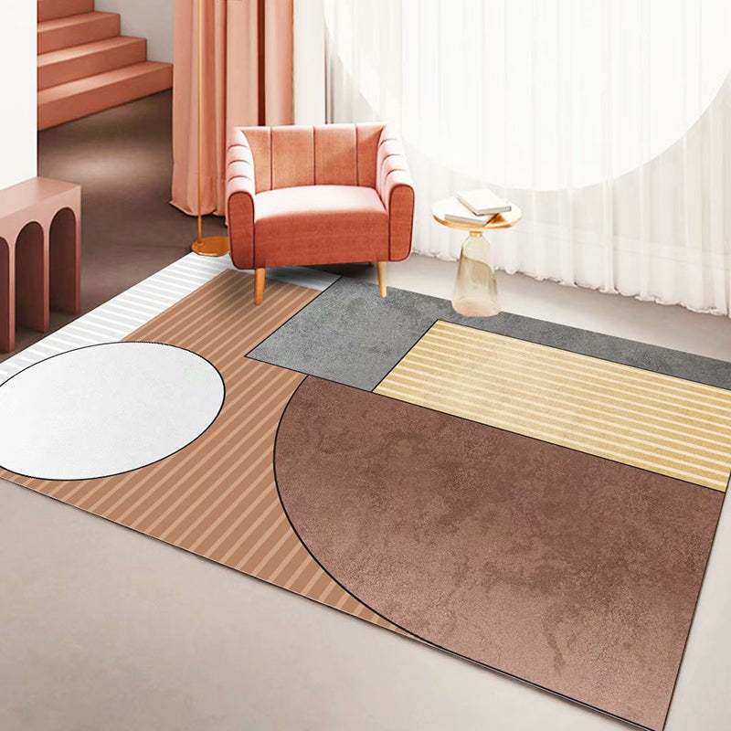 Gold Nordic Indoor Rug Polyester Striped Rug Stain Resistant Rug for Living Room