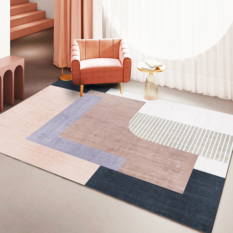 Black Simple Carpet Polyester Striped Carpet Non-Slip Backing Carpet for Living Room